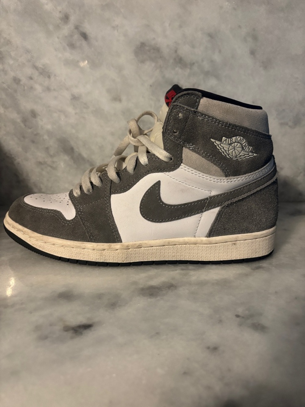 Jordan Air Jordan 1 High White and Gray Suede Sneakers